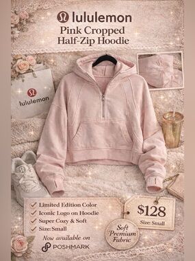 Lululemon Light Pink Cropped Half-Zip Hoodie | Size Small💗